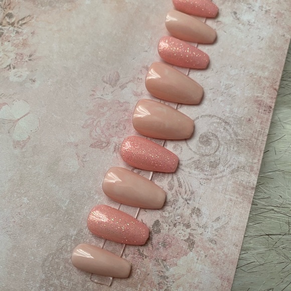 MODE CHANGE MARBLE PRESS ON NAILS PINK NUDE NEUTRAL SAKURA SHORT COFFIN SET SZ M - Picture 3 of 14